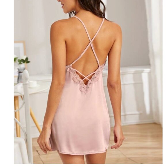 Avidlove Sleepwear Satin Nightgown V Neck Silk Nighty Sleeveless Lace Chemise - Picture 3 of 12